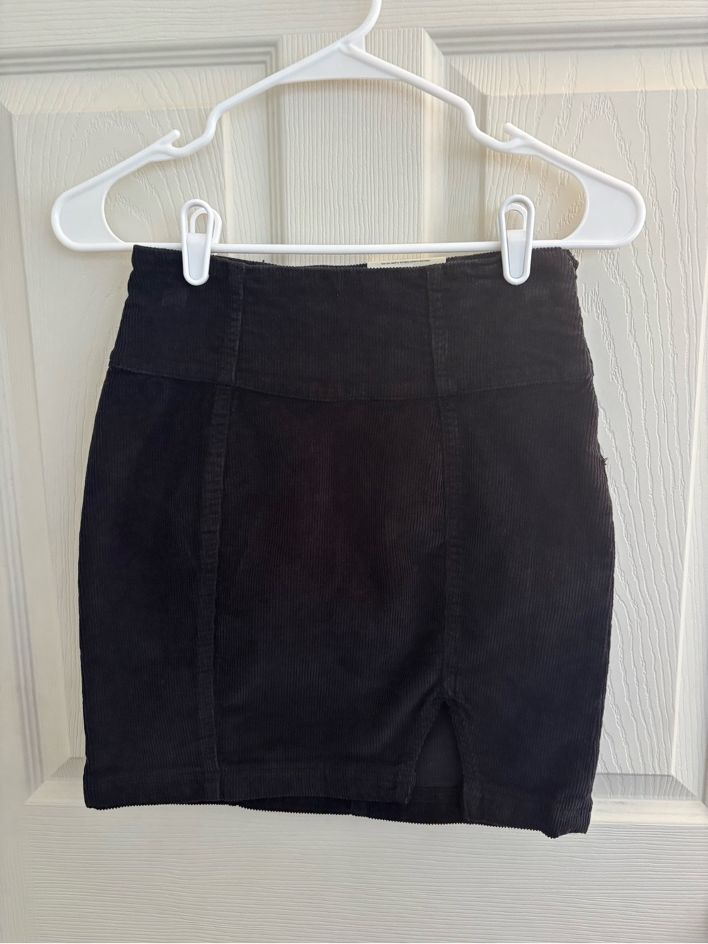 SO Black Corduroy Mini Skirt with Front Slit